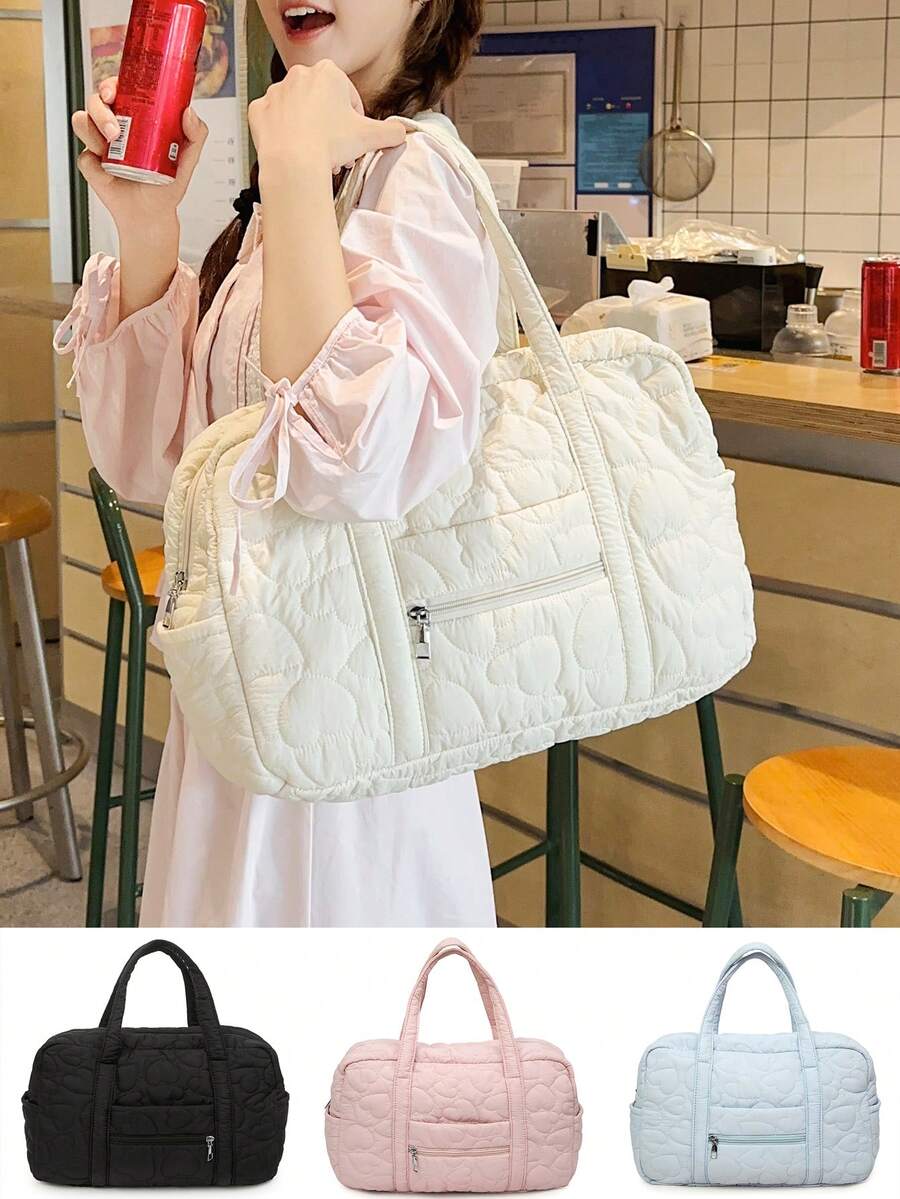 1 New Heart-Shaped Embroidered Women's Handbag, Large Capacity Shoulder Bag, Commuting Bag, Fitness Bag, Travel Bag, College Student Backpack.
