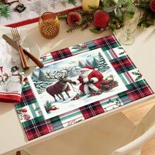 1/4/6 Stücke Weihnachts-Schneemann, Weihnachtsmann und Elch Serie Tischsets, hauptsächlich für Weihnachten, Weihnachtstag Tischsets, geeignet für Party, Küche, Restaurant Dekoration, rutschfest und hitzebeständig, fröhliche Elch Tischsets für Bauernhof, Innenküche, Tischdekoration für Familienfeiern, geeignet für Küchentisch Innen/Außen, abwaschbare Tischsets, die man abwischen kann.