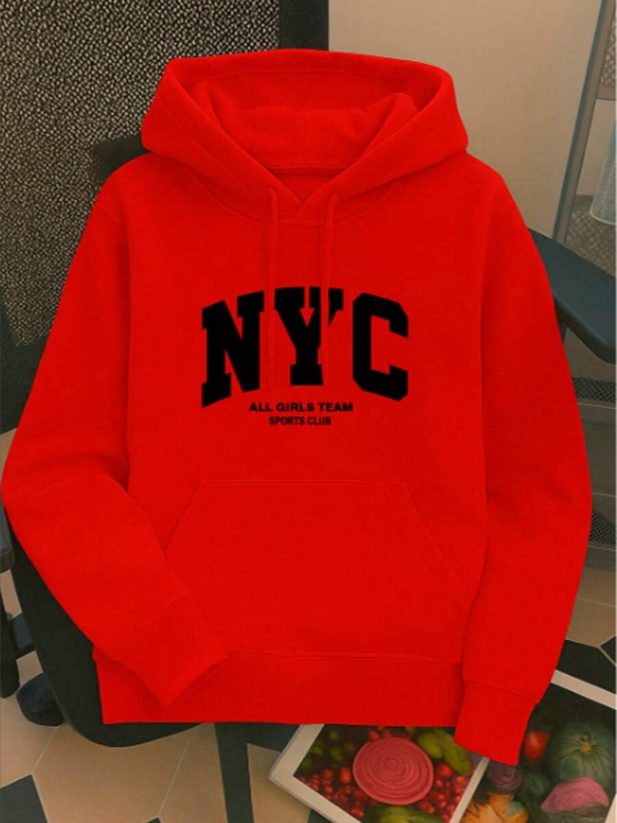 Sudadera con capucha gruesa para mujer Unitalla con estampado , de estilo casual y sencillo, adecuada para otoño/invierno - Rojo - Ver 1