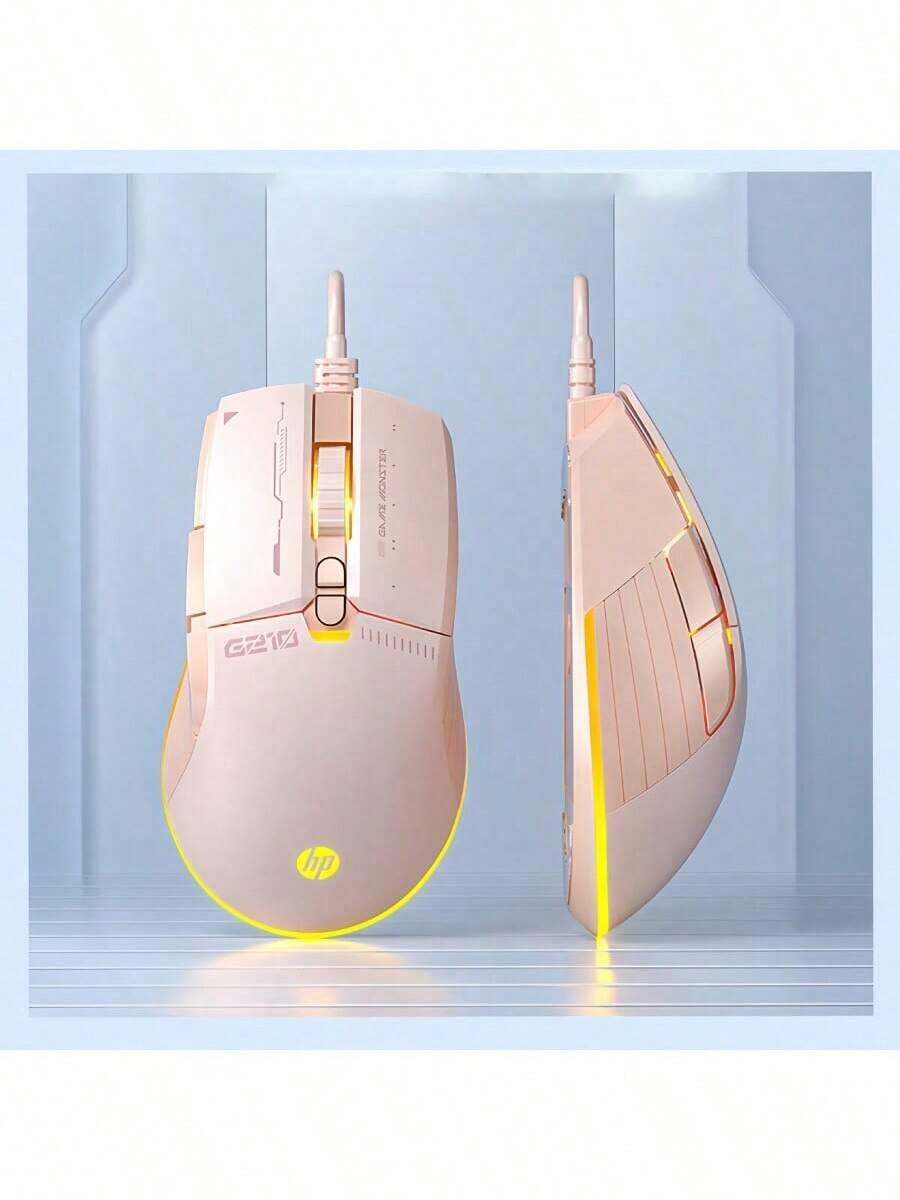 HP G210 有線遊戲辦公室滑鼠 專業級光學引擎 高精度追蹤 人體工學右手設計 可程式側鍵宏 防汗防滑紋理 電競遊戲適用 粉紅色有聲 - 粉紅色有聲 - 查看 1