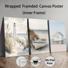 3 件套海滩上的白色灯塔木船小屋墙壁艺术帆布海报，适用于客厅卧室浴室办公室走廊厨房墙壁装饰，家居装饰礼物，可选框架，带框架的墙壁艺术 - 彩色 - 查看 15