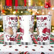 1pc 20oz Stainless Steel Water Bottle, "Frozen Season" Winter Theme, With Snowflakes, Boots And Knitted Hat Patterns, Decorated With Snowflakes, Suitable For Travel, Convenient For Drinking Water, And A Good Choice For Holiday Gifts. - 彩色 - 查看 9