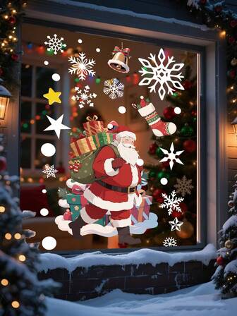 1 Set Christmas Static Cling Window Stickers, Window Decor For Malls, Hotels, Floor-To-Ceiling Windows, Christmas Decorations Wall Stickers Room Decor Wall Sticker Wall Decor Home Decor