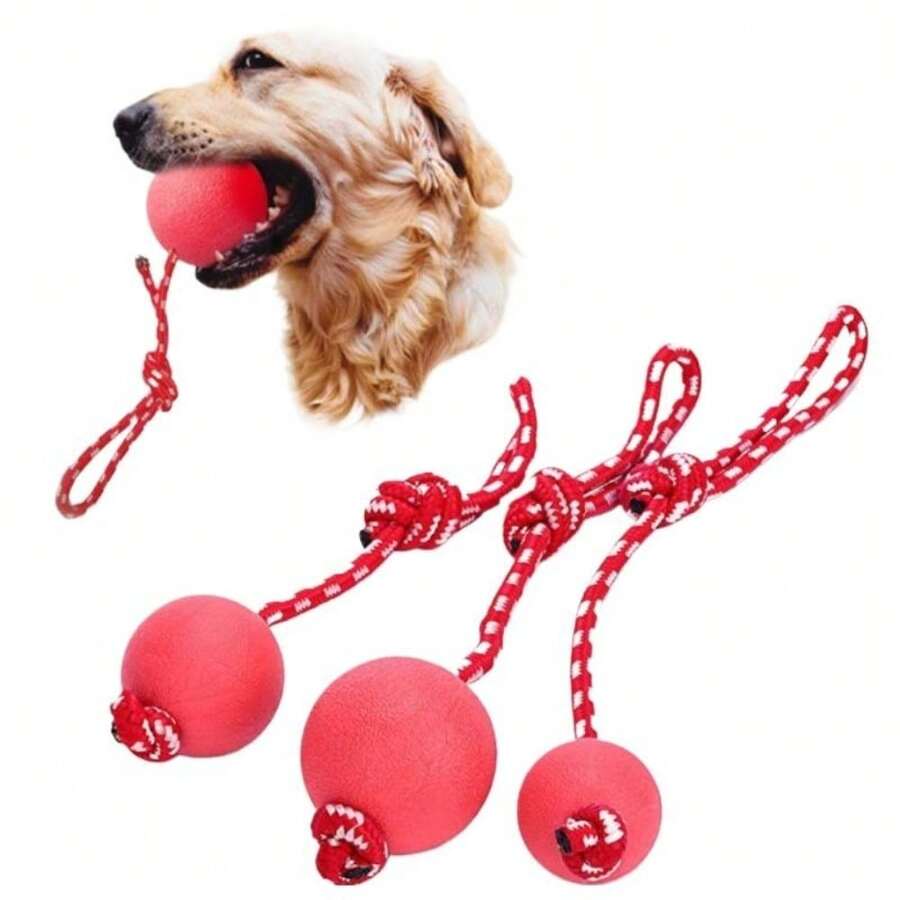 互动式狗狗训练球，狗狗橡胶拔河玩具，宠物狗咀嚼游戏玩具球 - 紅色 - 查看 1