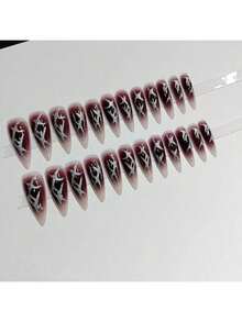 Monina Bộ trang điểm 24 màu Y2K Goth Baddie Mulberry Red Blush, kèm miếng dán móng tay kẻ sọc bạc sang trọng, làm sáng da, đa năng và thời trang, món quà hoàn hảo dành cho phụ nữ. - Màu Hoa hồng đỏ - Xem 8