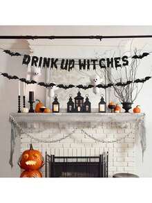 Décorations de fête d'Halloween - Bannière et guirlande de sorcières avec chauves-souris, citrouille pour la décoration