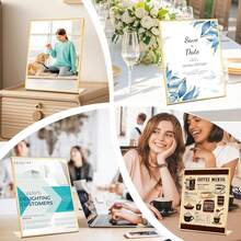 Acrylic Gold Frames 5X7, Slanted Back Gold Picture Frames Table Acrylic Sign Holder For Photos Wedding Table Numbers And Art Display With Removable Clear Sticky Dots,6Pack/15Pack