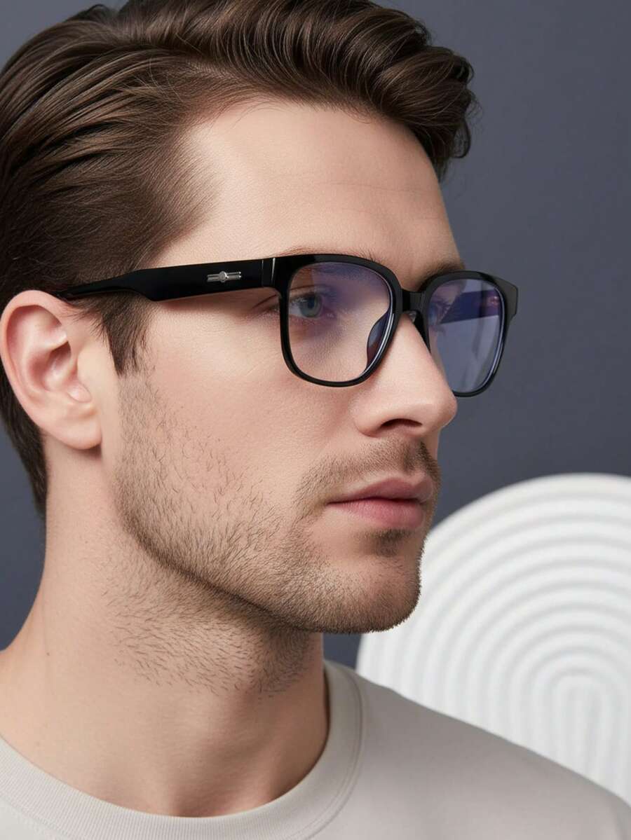 1 件装男士亚克力休闲大框时尚防蓝光眼镜，适合日常阅读或通勤 - 無色 - 查看 1