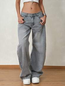 Women's Casual Retro Loose Fit Barrel Leg Jeans - Grey - View 4