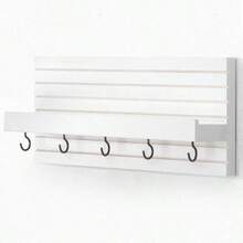 Decorative Key Holder Wall With Shelf, Entryway Shelf With Hooks Holds Leashes, Jackets And Glasses U2013 Sturdy Wood Keyholder Entrance Hanger With Mounting Hardware Black - 白色 - 查看 8