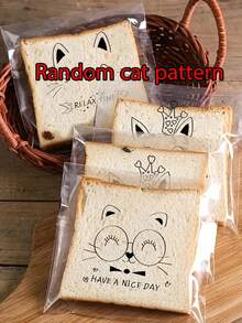 100个装可爱卡通透明自粘面包袋烘焙切片吐司包装袋圣诞节万圣节礼品包装三明治饼干包装 - 無色 - 查看 6