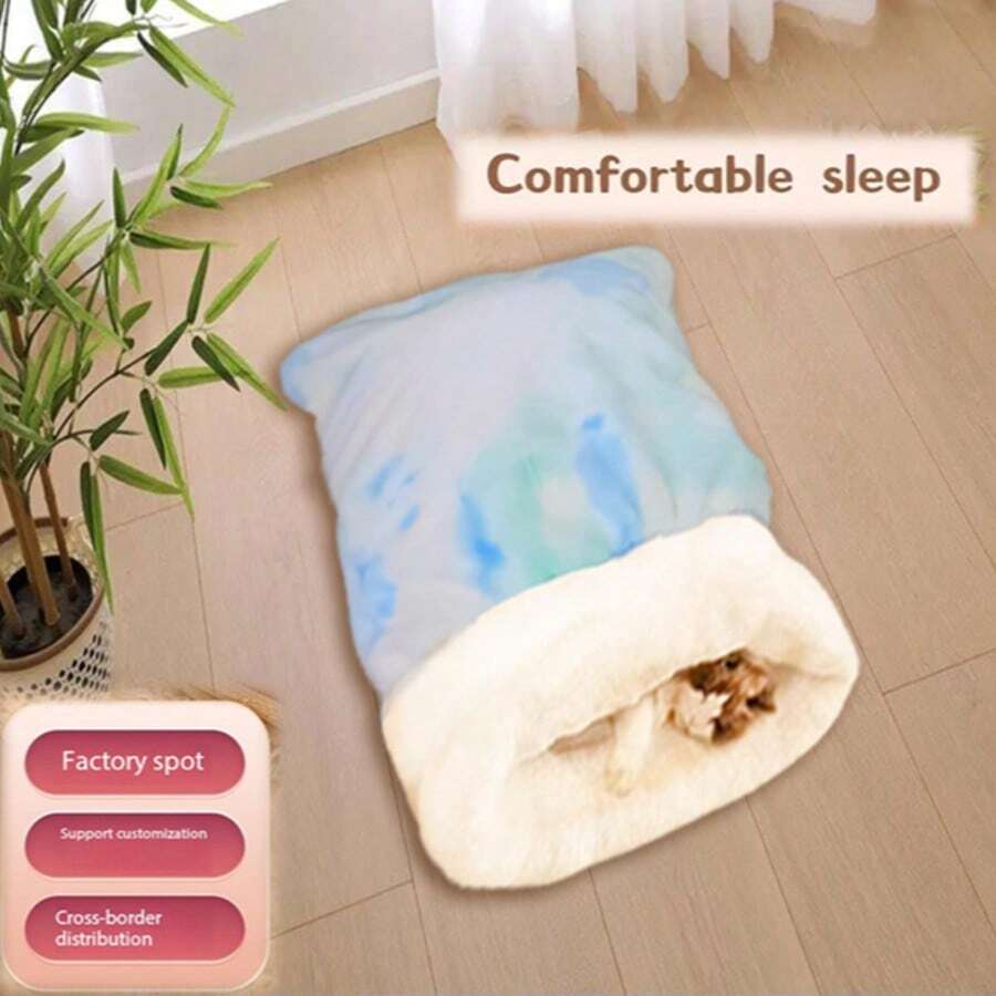 1 pieza Bolsa de dormir para gato con túnel perforable, cama de mascotas semi-cerrada para todas las estaciones, universal, Bolsa de dormir cómoda para gatos, Bolsa de dormir de invierno para gatos, Bolsa de dormir cálida y cómoda para gatos - Bolsa de dormir semi-cerrada de felpa suave - Para gatos en interiores y casas para gatos