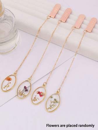 SHUIGE 1pc Crystal Dried Flower Design Bookmark For Creative Portable Page Markers For Book Reading Back To School