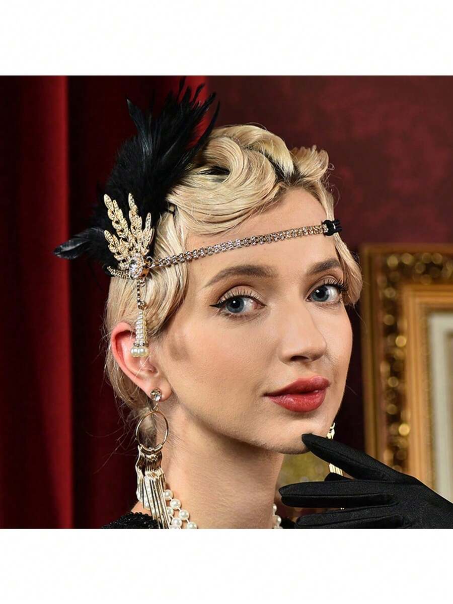 1PC Music Festival Women's 1920s Afternoon Tea Party Dance Valentine's Day Mother's Day Bride Alloy Artificial Feather Hairpin Headwear Party Feather Tiara Pearl Necklace Gloves-Retro Masquerade Ball Star Dress Up Accessories Retro Headwear For Dinner Parties Costume Party Accessories Set: Necklace, Hair Accessories, Feather Hairband, Evening Party, Annual Meeting, Party, Retro Hair Accessories, Bridal Decorations - Multicolor - View 1