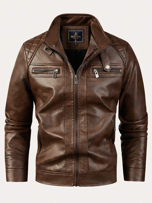 Men's Fall/Winter Jacket Features PU-Coated Construction With Multi-Zipper Details And A Thickened Lining To Lock In Warmth During Frigid Seasons The Ultimate Gift Selection For Your Husband Or Boyfriend This Winter