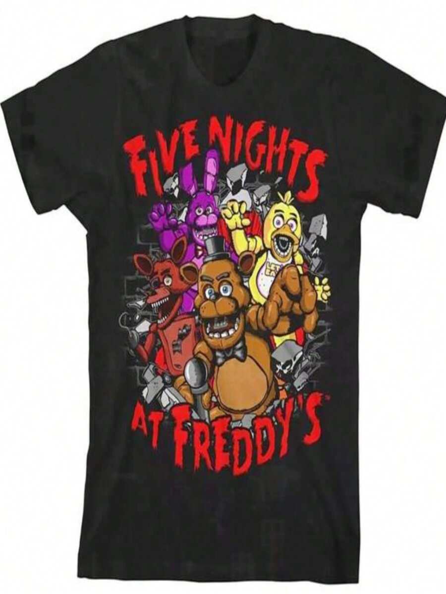 SDFF Shirt Boy's Bonnie Chica Foxy Bust Through Wall Tee Stylish Casual Children's Clothing - màu đen - Xem 1