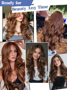 16/20/24/28英寸长波浪V型接发合成长波浪发型棕黑色深棕色假发耐热假发夹式接发3件/套女士日常佩戴1件