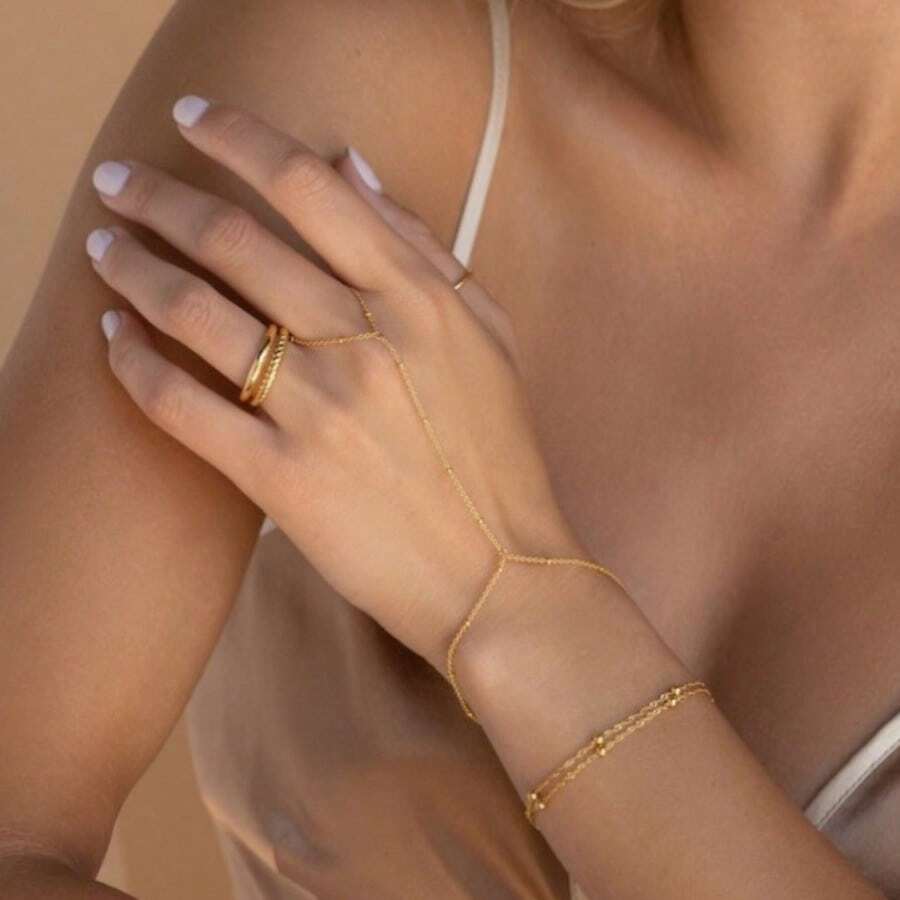 Brățară inelară simplă, Brățară din argint, Lanț simplu de mână din aur, Brățară din aur, Lanț inelar, Brățări cu mănuși și lanț satelit