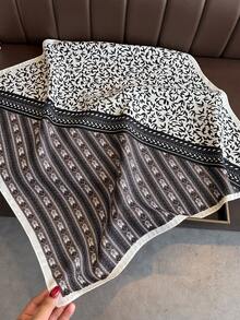 1 Pc Casual Fashion Paisley Print Small Square Scarf Herringbone Pattern Linen Imitation Velvet Headscarf Shawl Sunscreen Kerchief For Women Bandana For Daily Use Outdoor.