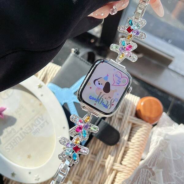 1 peça de pulseira de metal brilhante com strass vazado em forma de estrela do mar para mulheres, compatível com 38/40/41/44/45/49/42/46 mm, séries 11/SE3/Ultra3/Ultra/SE/SE2/10/9/8/7/6/5/4/3/2/1