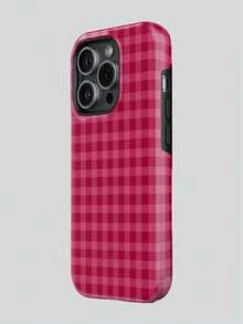 Pomegranate Red Plaid Checkered 2 In 1 Mobile Phone Protective Case Suitable For Compatible With Iphone17,17air,16, 15, 14, 13, 12, 11, PRO MAX, X,XS,PLUS, As Well As, Galaxy S21/22/23/24/25 Ultra/FE+, NOTE20 Ultra,A71/56/55/54/53/52/36/34/26/25/23/16/15/14/13/06,Is A Thoughtful Birthday Gift For Girlfriend, Boyfriend And Friends - 彩色 - 查看 2