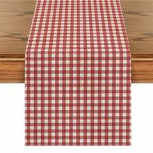 1pc Modern Minimalist Red & White Plaid Table Runner, Christmas Red Checkered Rectangular Tablecloth, Multiple Sizes Available, Perfect For Family Dining, Christmas Kitchen Decor, Home Decor, Outdoor Party And Restaurant Decoration, Outdoor Dining Table Setting, Textured Linen Appearance, Dining Table Decor