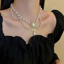 1pc Lolita Style Baroque Inspired Faux Pearl Tassel Necklace For Women – Elegant Choker Accessory Perfect For Parties, Events, Weddings & Special Occasions, Vintage-Inspired Statement Jewelry - 白色 - 查看 2