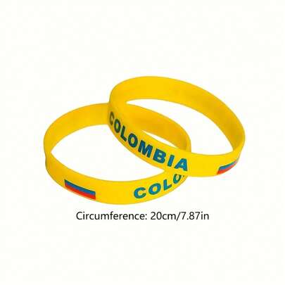 Colombia Flag Pattern Silicone Wristband - 7.87 Inch Elastic Sports Bracelet, Bright Yellow With Blue And Red Stripes, Durable And Comfortable Men's Fashion Casual Sports Accessory, Patriotic Style Wristband, Smooth Texture, Fitness Equipment, High-Quality Design, Essential For Fitness Enthusiasts