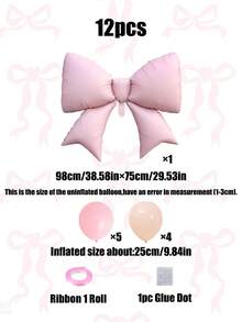 Set de 12 globos de aluminio grandes con lazo rosa, set de globos de látex color macaron, incluye cintas y puntos de pegamento para manualidades. Adecuado para bodas, compromisos, aniversarios, fiestas de princesas y decoración de cumpleaños