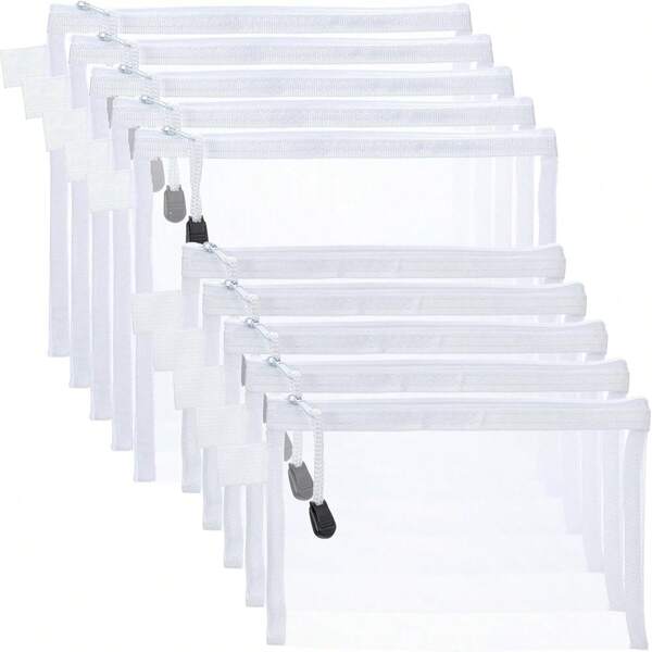 5 حقائب شبكية من النايلون مزودة بسحاب، حقائب مستحضرات تجميل، حقائب تخزين مزودة بسحاب للألعاب والألغاز والألعاب الورقية، حقائب سفر متعددة الاستخدامات ولوازم المكتب. حقائب مخصصة للامتحانات مزودة بسحاب، يمكن إدخالها إلى غرفة الامتحان. علب أقلام شفافة، حقائب تخزين متنوعة