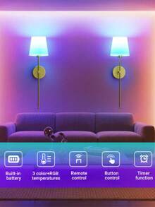2 Sets Wireless Wall Lamps With 2 USB Rechargeable RGB Smart LED Bulbs - Support 2700-6500K Color Temperature Remote Control Adjustment, Dimmable Brightness And Color Temperature, Perfect For Living Room, Bedroom, Wall And Corridor Decor (Gold) - Various - View 7