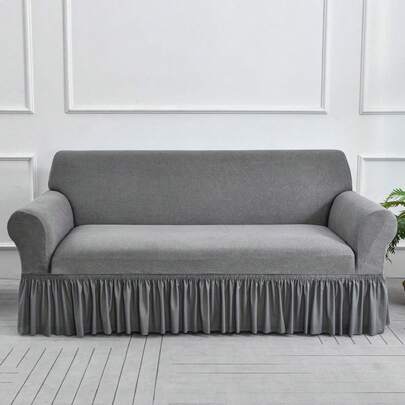 Solid Color Sofa Cover, Sofa Skirt Cover, Stretch Breathable Couch Cover, Adjustable Elastic Sofa Slipcover For Living Room Hotel, Valentine's Day Gift