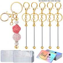 15/30/60 Stücke Perlenbare Schlüsselanhänger Stangen, wiederverschließbare Beutel und Dankeskarten Set beinhaltet 5/10/20 Perlen Schlüsselanhänger, 5/10/20 Verpackungsbeutel, 5/10/20 Dankeskarten für DIY Anhänger Handwerkskunst Schmuck