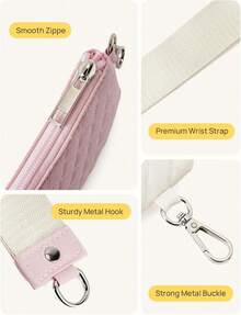 Mini Zip Around Wristlet Wallet For Women - Dual Pouch Design - 0-米色+粉紅色 - 查看 8