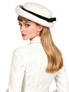 HIMESPORT Autumn/Winter Black White Hepburn Style Wool Felt Fascinator Hat Tea Party Dress Formal Church Wedding Cocktail Dome Hats With Bow