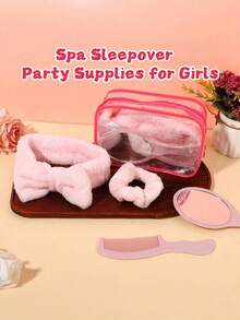 18pcs/6pcs Women's Spa Sleepover Party Supplies Set, Including 1pc Spa Headpiece, 1pc Sleep Eye Mask, 1pc Velvet Hair Band, 1pc Mirror, 1pc Comb And 1pc Transparent Makeup Bag, For Spa Parties, Sleepover Parties, Pajama Parties And Bachelorette Parties