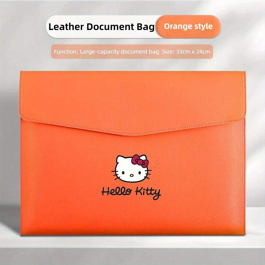 Sanrio Teczka na dokumenty i torba do przechowywania Hello Kitty, wykonana z grubej skóry PU, najwyższej jakości, z magnetycznym zapięciem na zatrzask, przenośna i wielofunkcyjna, duża pojemność, z łatwością przechowuje dokumenty i inne przedmioty