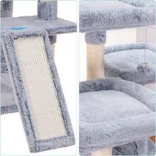 - rbol para gatos, torre de 71 pulgadas XL para gatos de interior, casa de gatos de varios niveles con 3 perchas acolchadas, rascador, cesta acogedora, 2 condominios para - Peltre - Ver 5