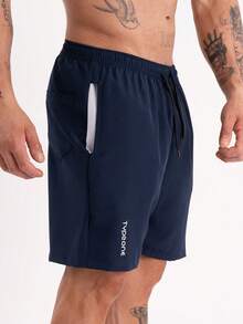 Tactel Men's 2-Piece Gym Shorts With Elastane, Sports Swim Shorts With Anti-Sand Pocket - Azul marino/blanco - Ver 4