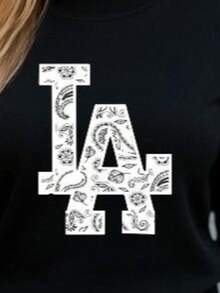 Conjunto de pants  Sudadera y pantalón  Felpa suave  Cuello redondo Estilo cómodo  Conjunto deportivo - Negro - Ver 2