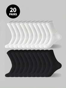 5 Pairs/10 Pairs/20 Pairs Black And White Thick Men's Winter Socks, Fashionable, Casual, Comfortable, Breathable, Odor Proof, Outdoor Sports, Running, Fitness, Compression Knee Socks, Business Leisure Vacation Black And White High Tube Socks Christmas, Thanksgiving, New Year Holiday Gifts (Thick)