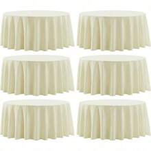 Round Tablecloth 120 Inch 6 Pack White Tablecloths Washable Decorative Linen Polyester Table Clothes Cover Dining Table Banquets Buffet Parties And Wedding - 象牙白+[6個裝]90圓 - 查看 1