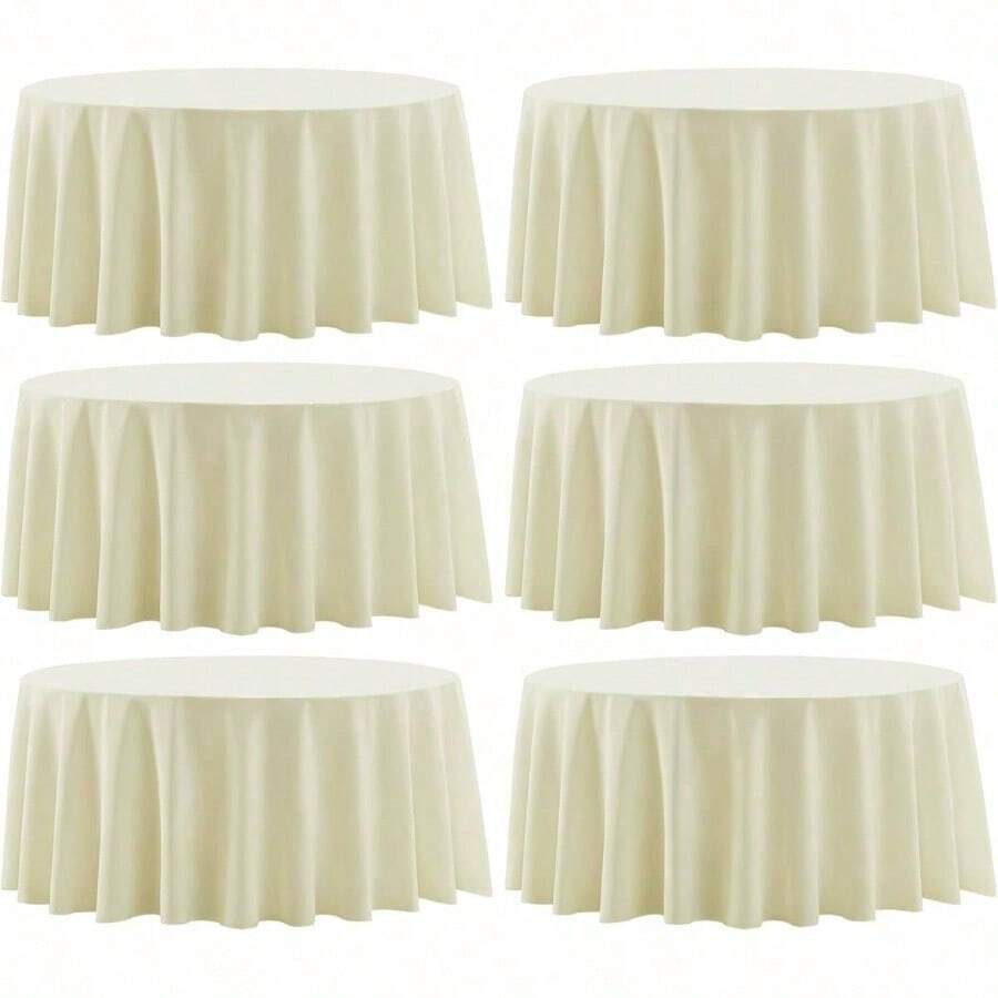 Round Tablecloth 120 Inch 6 Pack White Tablecloths Washable Decorative Linen Polyester Table Clothes Cover Dining Table Banquets Buffet Parties And Wedding - 象牙白+[6個裝]90圓 - 查看 1