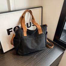1 Pieza Bolso de lona de gran capacidad con múltiples bolsillos, bolso de hombro reutilizable para compras, fácil de llevar, asa cómoda, adecuado para uso diario y como regalo, bolso portátil para la escuela, el trabajo, los viajes y las compras - Multicolor - Ver 14