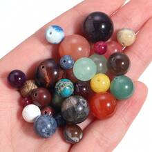 5pcs/Pack Natural Large Hole Beads, Multiple Styles Available, 12mm Funky Jewelry Agate Stone, Turquoise, Jasper, Tiger Eye, Handmade DIY Bracelet Necklace Jewelry Making, Pendant Charms - Multicolor - View 9