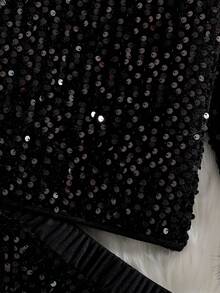 2 sztuki/zestaw dziewczęcy: koszulka z cekinami w groszki i spódnica z elastyczną talią, modny i elegancki okrągły dekolt, puszysty brzeg rękawów, odpowiedni na wiosnę, jesień, zimę, imprezę na świeżym powietrzu, prezent urodzinowy, 4-8 lat - Czarne - Zobacz 5