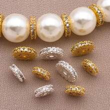 2/3/5 件 18K 镀金黄铜扁平圆形微密镶方晶锆石圆珠圆珠水钻隔珠适用于 DIY 手链项链珠宝制作用品 - 彩色 - 查看 4