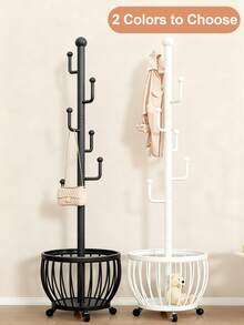 Tree Coat Rack Stand With Clothes Basket, Sturdy Freestanding Coat Rack, Purse Rack Hat Rack Stand, Clothes Rack With Metal Frame, Bedroom Storage Organizeration, Home Decor, Morden Style, Coat Stand Fits Entryway Bedroom Office For Bags, Hats - màu đen - Xem 3