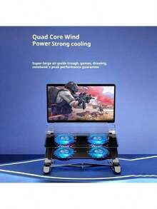 Portable Foldable Laptop Cooling Pad - 7 - Level Height Adjustment, 4 Quiet LED Fans, Stable Non - Slip Design For 11 - 19.3 Inch Laptops, USB Powered