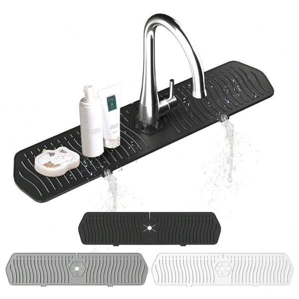 Silicone Faucet Splash Guard - Anti-Slip, Easy Clean & Foldable Edge, Water Redirection Design For Kitchen Sink/Bathroom/RV Use